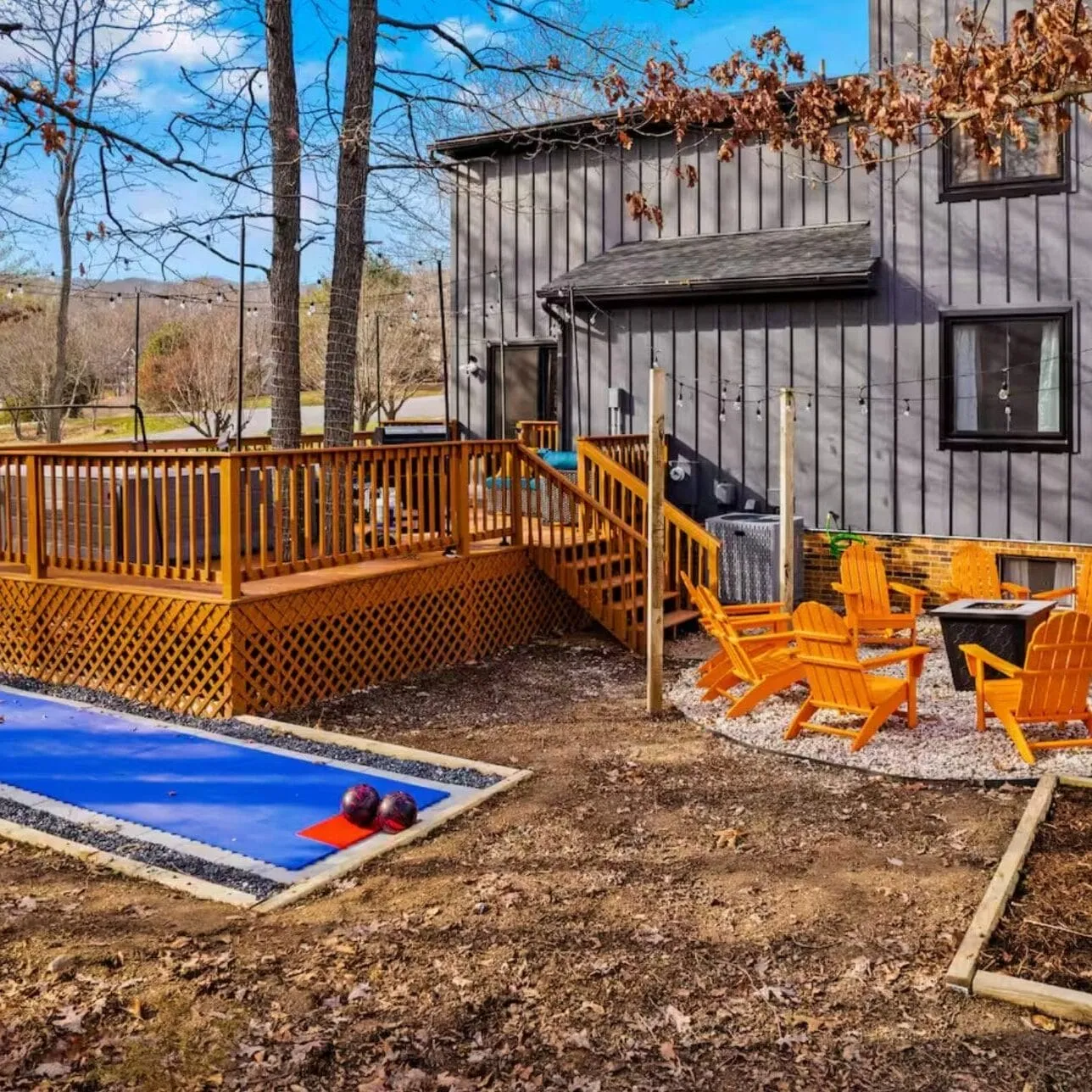 Arabella Short-Term Rental portfolio: cabin deck with fire pit
