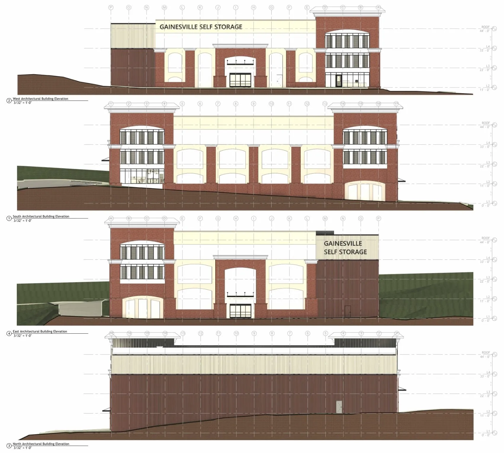 Gainesville Self-Storage: building elevations