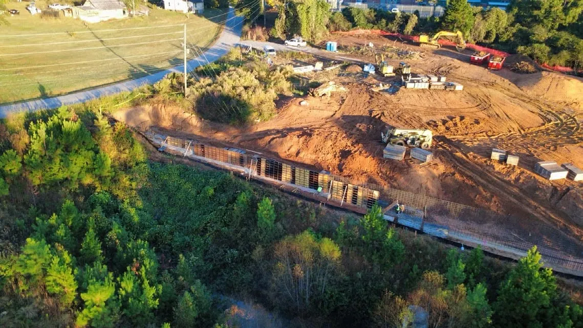 Gainesville Self-Storage: aerial of site work